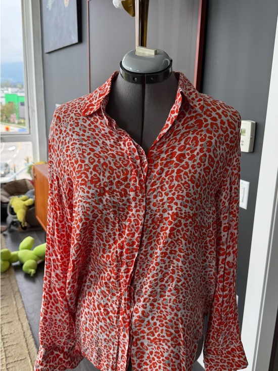 Maje Tops - Maje Orange Leopard Print Button-Up Blouse